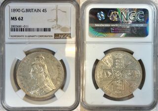 1890 Great Britain Double Florin / 4 Shillings - Ngc Ms62 - Km 763 - M65