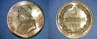 1854 - Viiir Italian States Papal States 1 Scudo World Gold Coin - Pius Ix