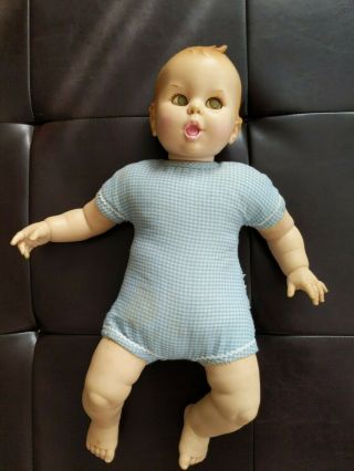 Vintage Gerber Baby 17 Inch Doll 1979 Blue White Gingham 50th Anniv Moving Eyes
