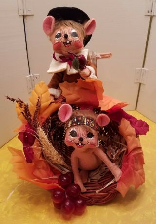 Annalee Thanksgiving Cornucopia Centerpiece Brown Mice Pilgrim/ Indian