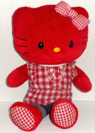 Build A Bear Red Gingham Hello Kitty Cat 18 " Meows Plush Doll Dressed In Outfit
