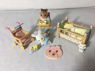 Calico Critters/sylvanian Families Nursery Crib High Chair Stroller Toys Babies