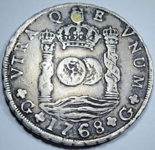 1768 G P Spanish Guatemala 8 Reales Coin Silver Eight Real Colonial Dollar Coin
