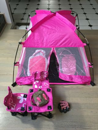 18 " Doll Camping Set - Tent,  2 Sleeping Bags,  Chairs And Table Campfire