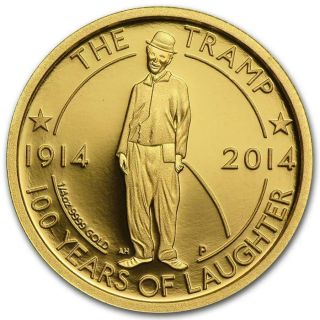 Tuvalu 2014 $25 Charlie Chaplin The Tramp 100 Years Of Laughter 1/4oz Gold Coin