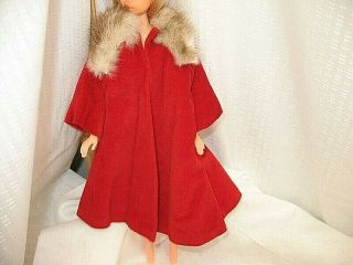 Vintage Clone Barbie Red Velvet Coat Fur Collar Lined Handmade 1960 