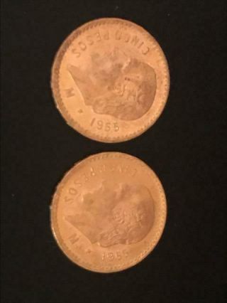 1955 Mexican Cinco Pesos Gold Coin 5 Peso Estados Unidos Mexicanos