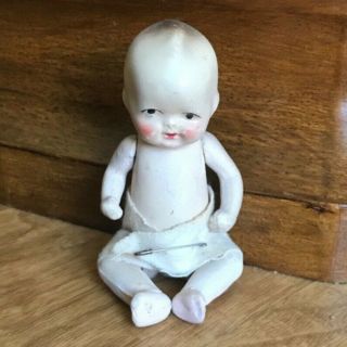 Vintage 5 " Japan Bisque Porcelain Baby Doll With Movable Limbs In Cotton Diaper