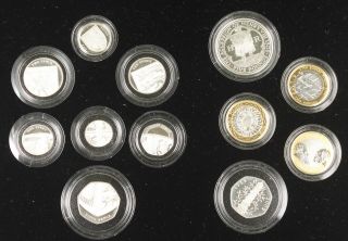 Great Britain 2009 12 Silver Coin Gem Proof Set W/kew Garden 50 Pence,  Box &