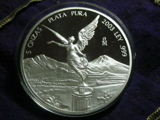 2003 Mexico 5 Oz Silver Libertad Proof Coin Low Mintage Km 615