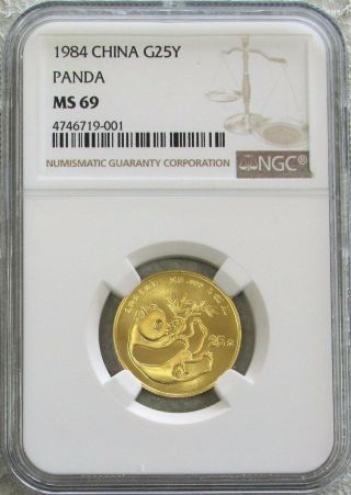 1984 Gold China 25 Yuan Panda 1/4 Oz Coin Ngc State 69