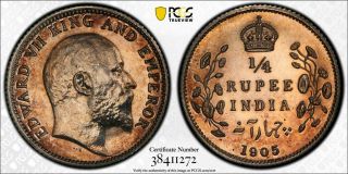 Y16 India British 1905 (c) 1/4 Rupee Restrike Pcgs Proof - 64 Tied For Finest
