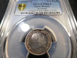 Y16 India British 1905 (C) 1/4 Rupee Restrike PCGS PROOF - 64 Tied For Finest 2
