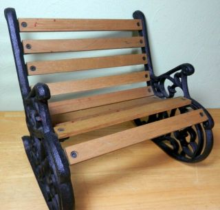 Black Wrought Iron & Wood Doll Bear Furniture Park Bench Rocker