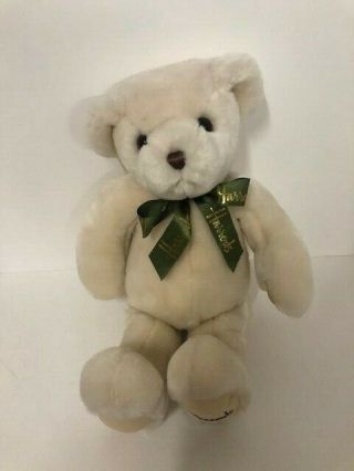 Harrods Knightsbridge - Beige Plush Stuffed Teddy Bear W/green Ribbon Bow 16 "