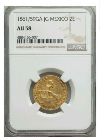 Mexico Gold 2 Escudos.  1861/59 Ngc Au - 58