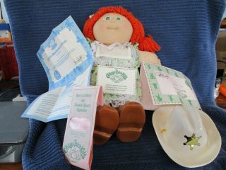 Cabbage patch doll with papers cowgirl hat boots socks red hair Allis Bunni star 3