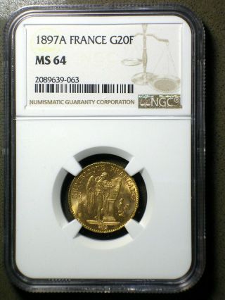 France 1897 Gold 20 Francs Ngc Ms - 64 Sharp Lustrous Investment Grade
