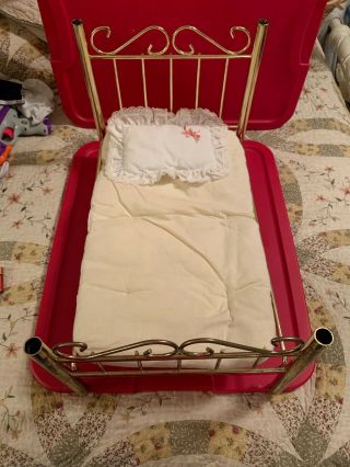 American Girl Doll Samantha Brass Bed With Mattress Pillow White Pink
