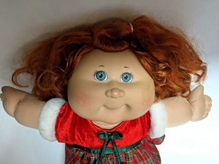 Cabbage Patch Kid Redhead Girl Doll Red Auburn Hair Blue Eyes Christmas Dress