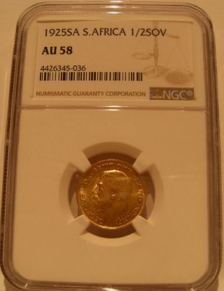 South Africa 1925 Sa Gold 1/2 Sovereign Ngc Au58