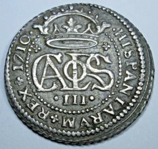 1710 Au - Bu Spanish Silver 2 Reales Piece Of 8 Real Colonial Pirate Treasure Coin