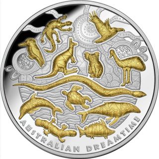 Niue 2019 Australian Dreamtime 5 Oz $10 Gilded Pure Silver Gold Plated Proof