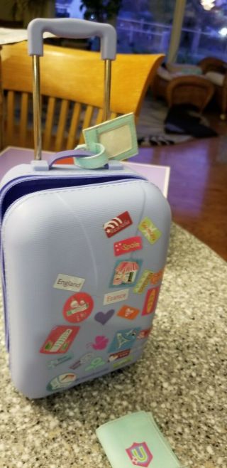 American Girl Doll - Purple Rolling Suitcase And Travel Documents Euc W/box