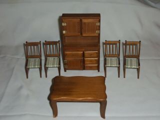 6 Piece Dollhouse Miniature Furniture Decorator Rustic Dining Room Set 1:12