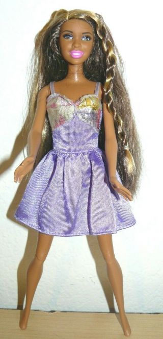 Mattel African American Ball Jointed Leg Barbie Doll In Purple Dress