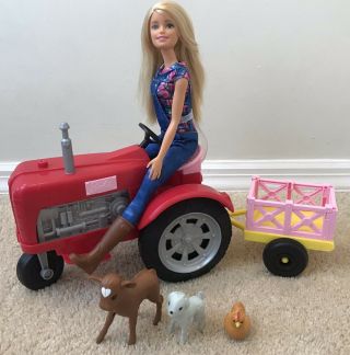 Barbie Careers Farmer Doll Tractor Farm Girl Overhauls Goat Chicken Cow