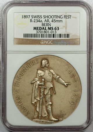 Switzerland Bern R 234a Silver Shooting Medal 1897.  Ngc Ms63