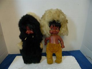 Dolls (2) Fur Leather Eskimo Native American Indian Regal Canadian 11 "