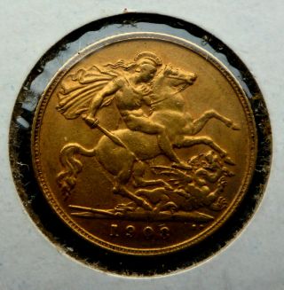 Great Britain 1908 Gold 1/2 Sovereign King Edward Vii 111 Years Old