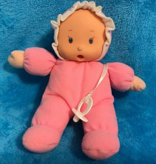 Hk City Toys Pink Baby Doll Plush Cloth Soft Vinyl Face 10” With Binky Pacifier