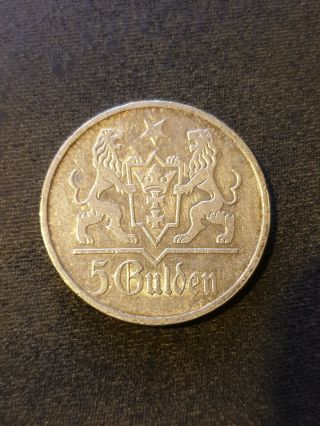 Danzig 5 Gulden 1923 Silver Coin - Poland