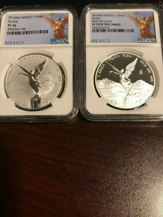 2016 Mexico Silver Reverse Proof Libertad Set - Ngc Pf70 & Pl70 Two Coins