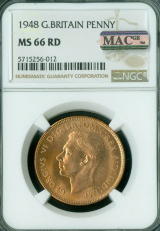 1948 Great Britain Penny Ngc Ms - 66 Rd Pq Finest Registry Mac Spotless.