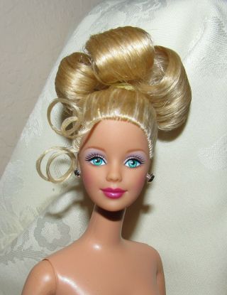 Nude Barbie Doll 1998 Happy Holiday Mackie Blonde Hair Fancy Updo For Ooak
