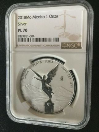 2018 MEXICO SILVER ONZA LIBERTAD NGC REVERSE PROOF PL70 1 OZ Plata LIMITED 3