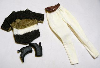Barbie Doll Size Brown & White Knit Top Off White Pants,  Boots