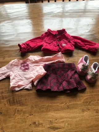 American Girl Petals And Plaid Outfit Jacket Shoes Skirt