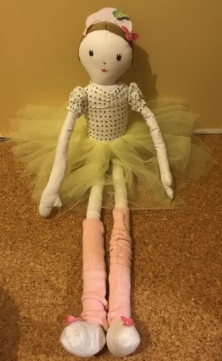 Pottery Barn Kids Ballerina Doll Cloth 18 Inch Yellow Tutu Dress Plush Soft Toy