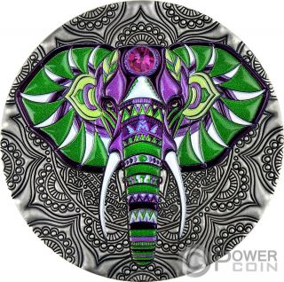Elephant Mandala Art 2 Oz Silver Coin 5$ Niue 2019