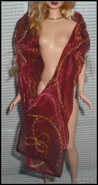 Stole Barbie Doll James Bond 007 Red And Gold Print Trim Wrap Stole Accessory