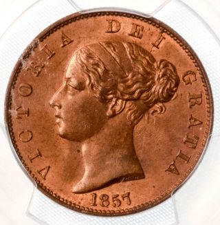 Great Britain Victoria 1/2 Penny 1857 Pcgs Ms64 Red And Brown Orange Surfaces