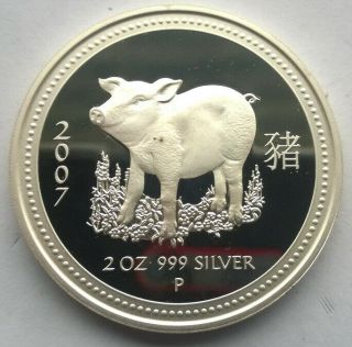 Australia 2007 Year Of Pig Dollar 2oz Silver Coin,  Proof