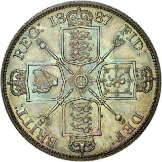 1887 Great Britain Double Florin Roman 1 Ngc Ms64 Colorful Toning High Value
