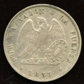 1853 Republica De Chile Un Peso Silver Coin