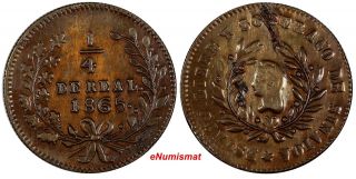 Mexico Culican Copper 1865 1/4 Real Sinaloa Ch.  Xf High For Type Scarce Km 363